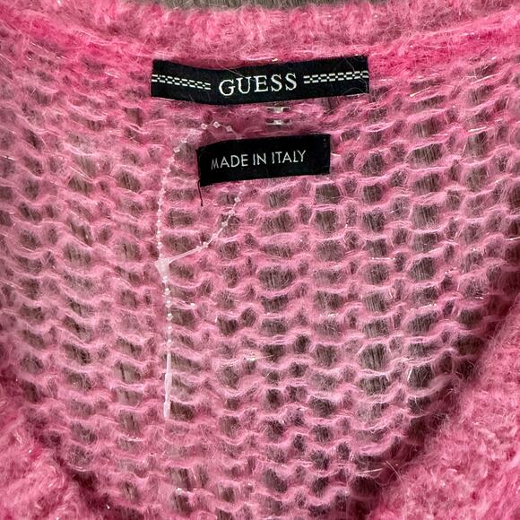 Guess Ariane V-Neck Loose Knit Metallic Pink Ombre Sweater - Size Medium - Picture 4 of 10